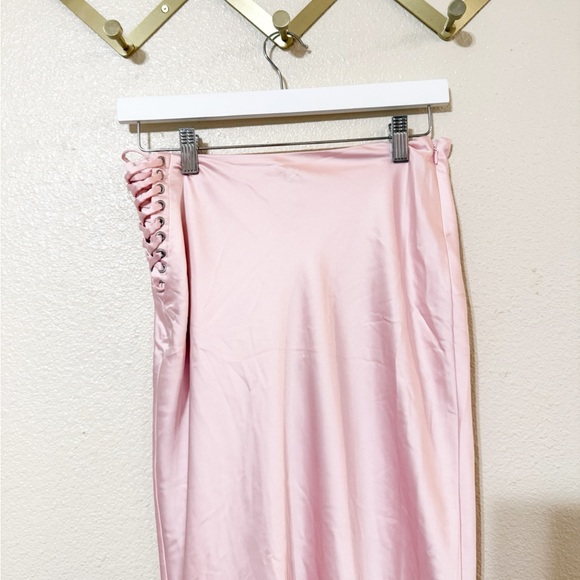 House of CB GIULIANA Ballerina Pink Corset Side Lace Up Satin Maxi Skirt Small - Picture 8 of 9